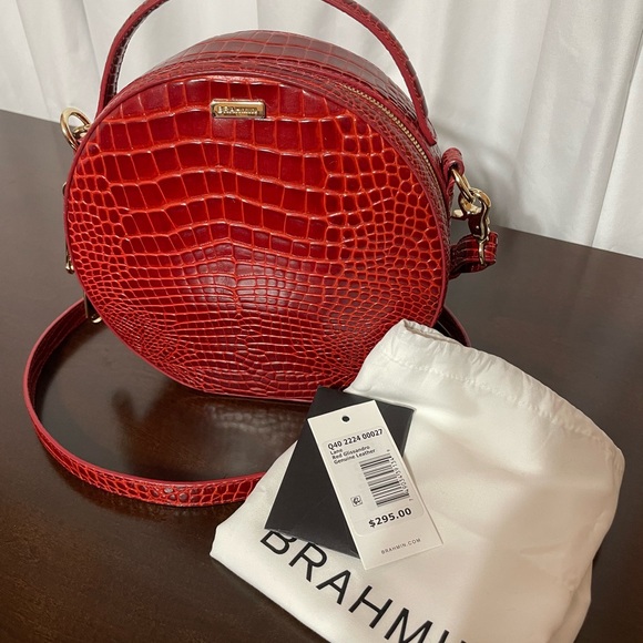 Brahmin Red Crossbody Bag with Adjustable Strap and Unique Shape - Picture 9 of 9
